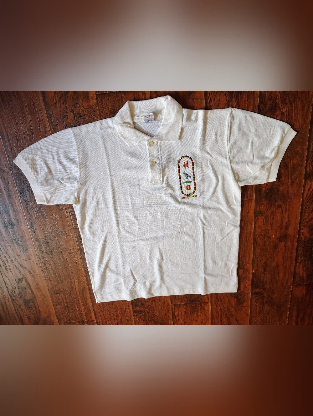 NWOT Egyptian cotton White Polo Shirt Embroidered Hieroglyphics size L